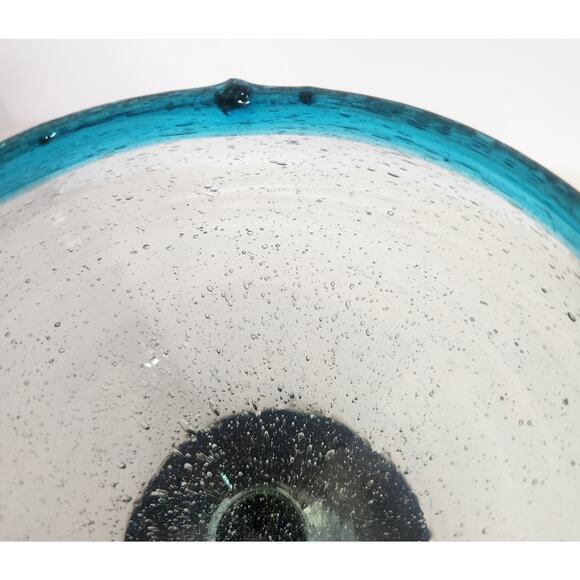 Set 4 Handblown Blue Glass Margarita Goblets Mexico Bubble Rim Vintage Barware - Picture 8 of 12